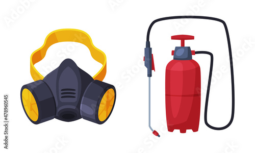 Pest Control with Chemical in ylinder and Respiratory Mask Vector Set