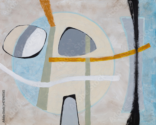 A modernist abstract painting, with a retro feel and suggestive of British 1960s style photo