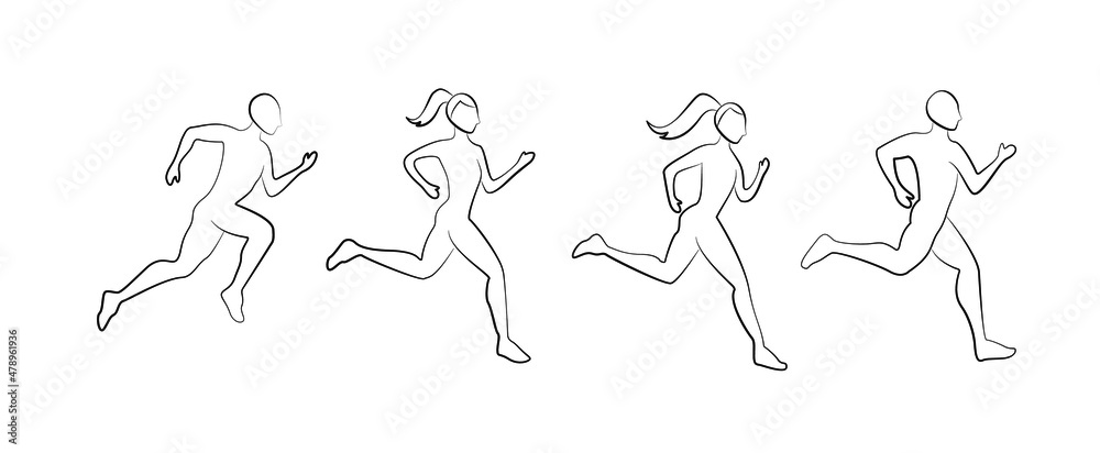 silhouettes of running girls. linear icons of athletic girls silhouettes of running girls. linear icons of athletic girls