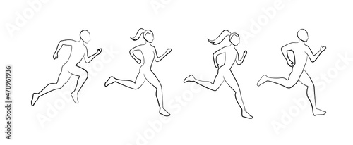 Fototapeta Naklejka Na Ścianę i Meble -  silhouettes of running girls. linear icons of athletic girls