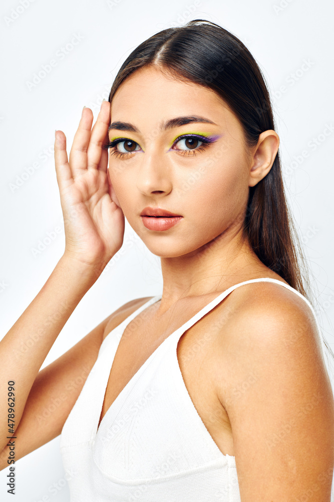 beautiful brunette attractive look fashion posing isolated background unaltered beautiful brunette attractive look fashion posing isolated background unaltered