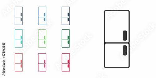 Black Refrigerator icon isolated on white background. Fridge freezer refrigerator. Household tech and appliances. Set icons colorful. Vector