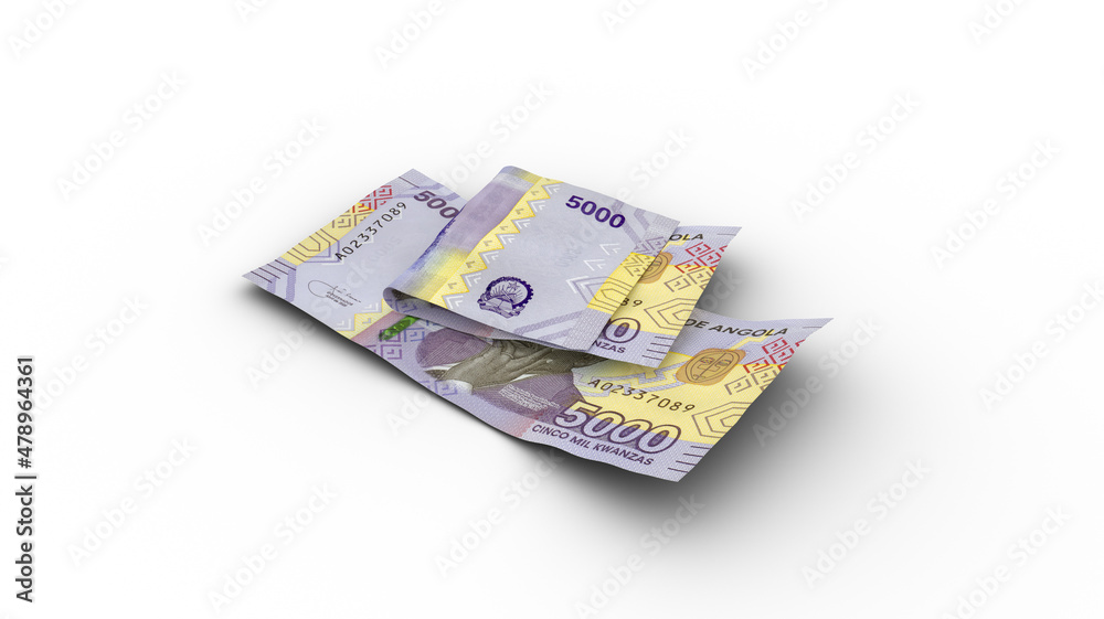 3D rendering of Double 5000 Angolan kwanza notes with shadows on white background 3D rendering of Double 5000 Angolan kwanza notes with shadows on white background