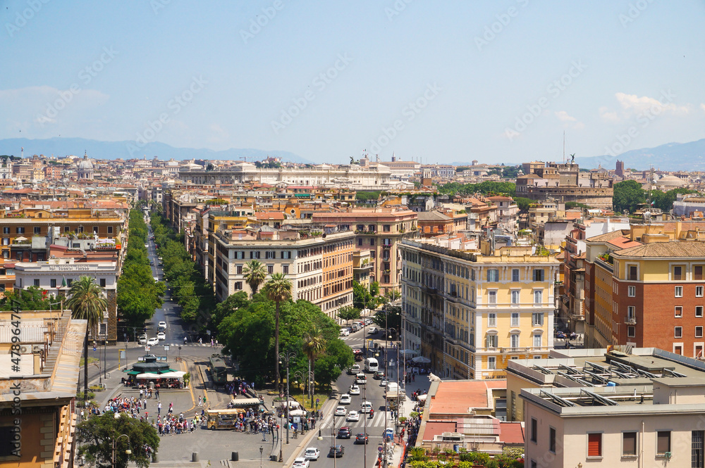 Panorama of Rome. Panorama of Rome. View from the window of the Apostolic Palace in the Vatican on Piazza del Risorgimento and the street Via Crescenzio Panorama of Rome. Panorama of Rome. View from the window of the Apostolic Palace in the Vatican on Piazza del Risorgimento and the street Via Crescenzio
