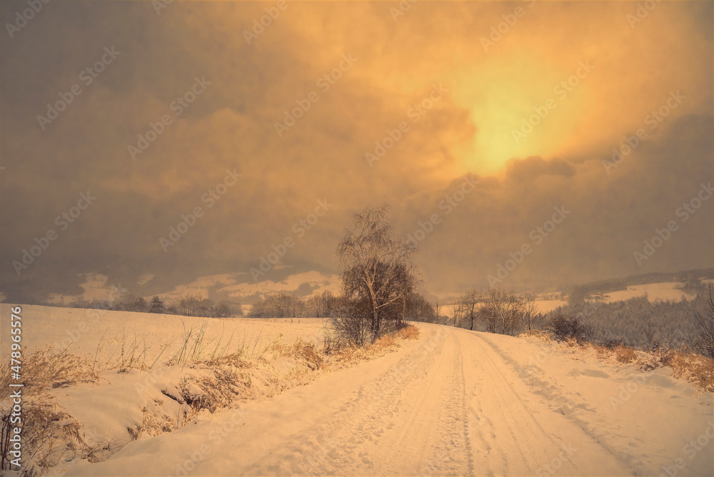 sunset in the snow sunset in the snow