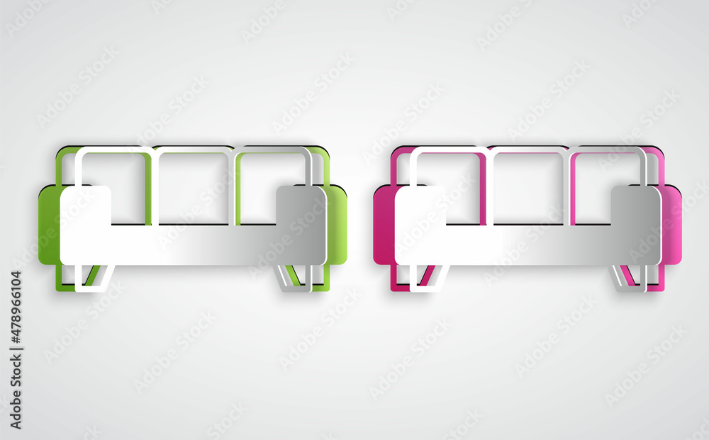 Paper cut Sofa icon isolated on grey background. Paper art style. Vector Paper cut Sofa icon isolated on grey background. Paper art style. Vector