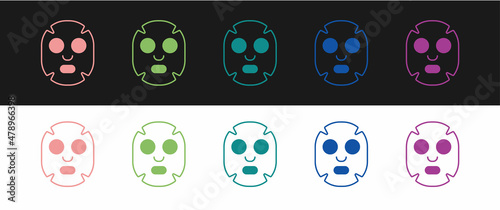Set Facial cosmetic mask icon isolated on black and white background. Cosmetology, medicine and health care. Vector