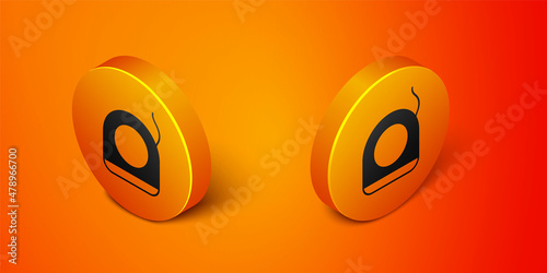 Isometric Dental floss icon isolated on orange background. Orange circle button. Vector