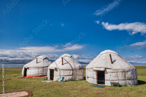 Traditional Yurt camp at the Son Kul lake plateau in Kyrgyztan © Frankix