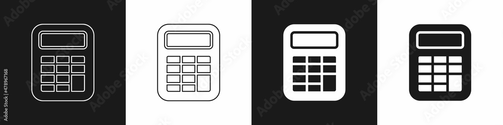 Set Calculator icon isolated on black and white background. Accounting symbol. Business calculations mathematics education and finance. Vector Set Calculator icon isolated on black and white background. Accounting symbol. Business calculations mathematics education and finance. Vector