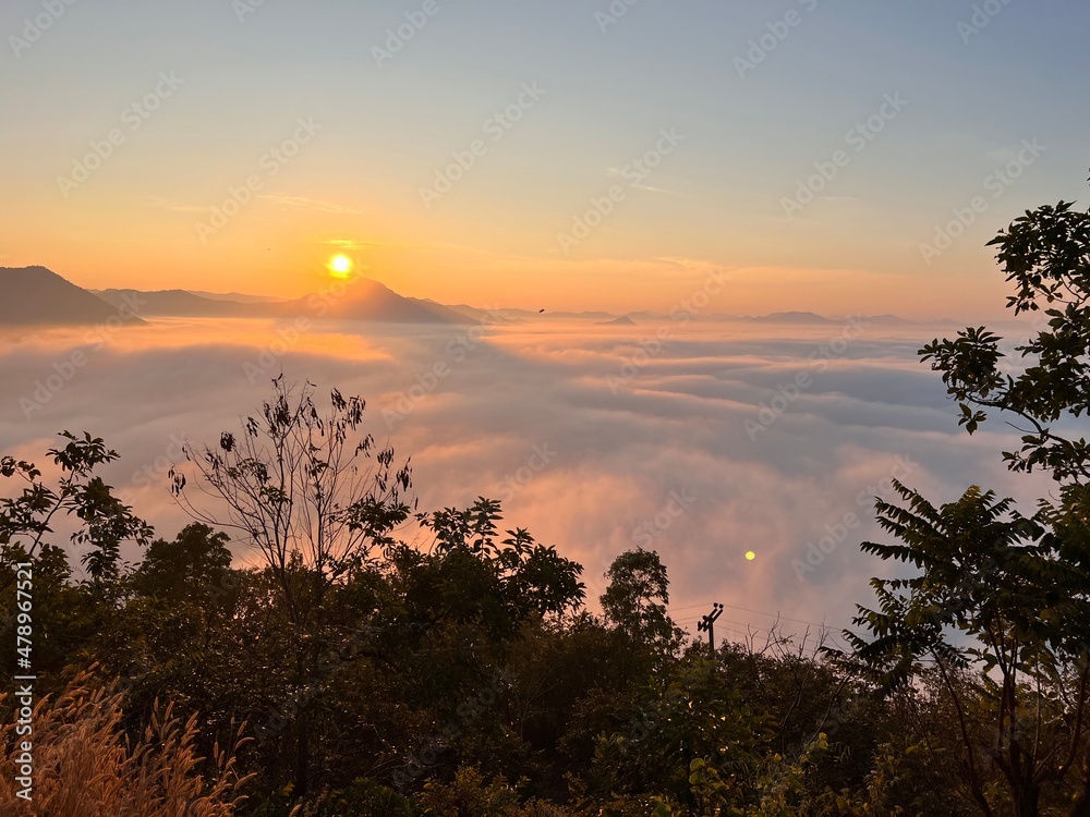Viewpoint of Phu Tok Mountain with Sea of Mist, Loei, Thailand
