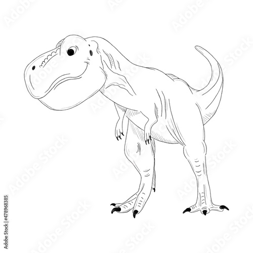 Graphic black and white dinosaur sketch. Hand-drawn dinosaurus isolated on white background, animal 