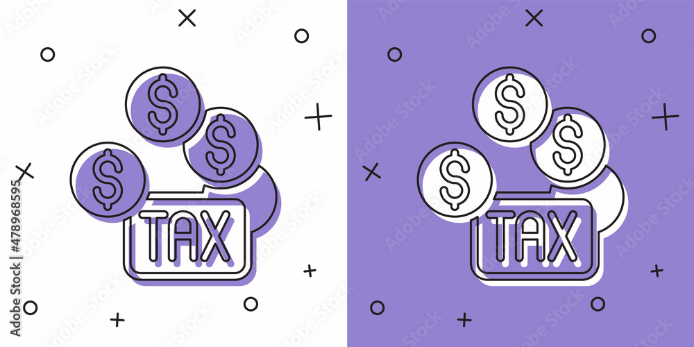 Fototapeta premium Set Tax payment icon isolated on white and purple background. Vector