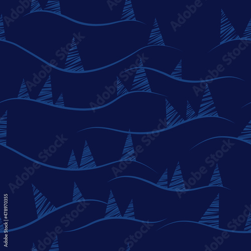 Seamless night blue background with Christmas trees