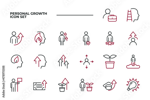 simple set of Personal Growth vector icons with editable line styles covering Hard work, ideas, creativity and other. isolated on white background. 