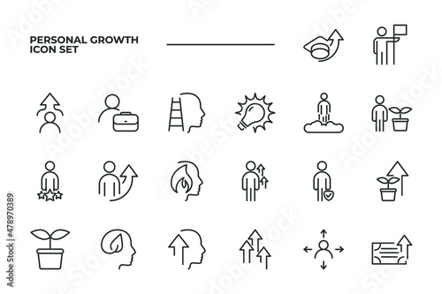 simple set of Personal Growth vector icons with editable line styles covering Hard work, ideas, creativity and other. isolated on white background. 
