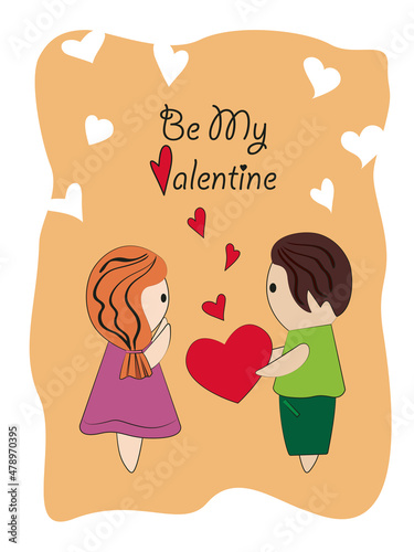 Greeting card be my valentine. With cartoon characters