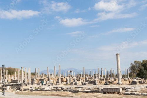 The ancient city of the Roman Empire of Perge in Turkey. Antalya  Turkey