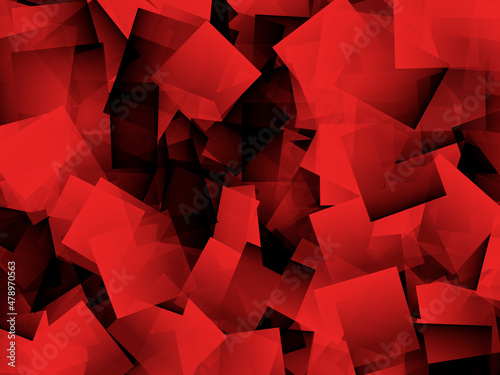 Black and Red squares mixed in irregular manner to form a digital cubism fractal background. Computer rendered illustration.