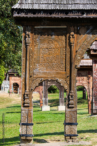 Traditional transylvanian gate. Carved decorative rural artwork. 