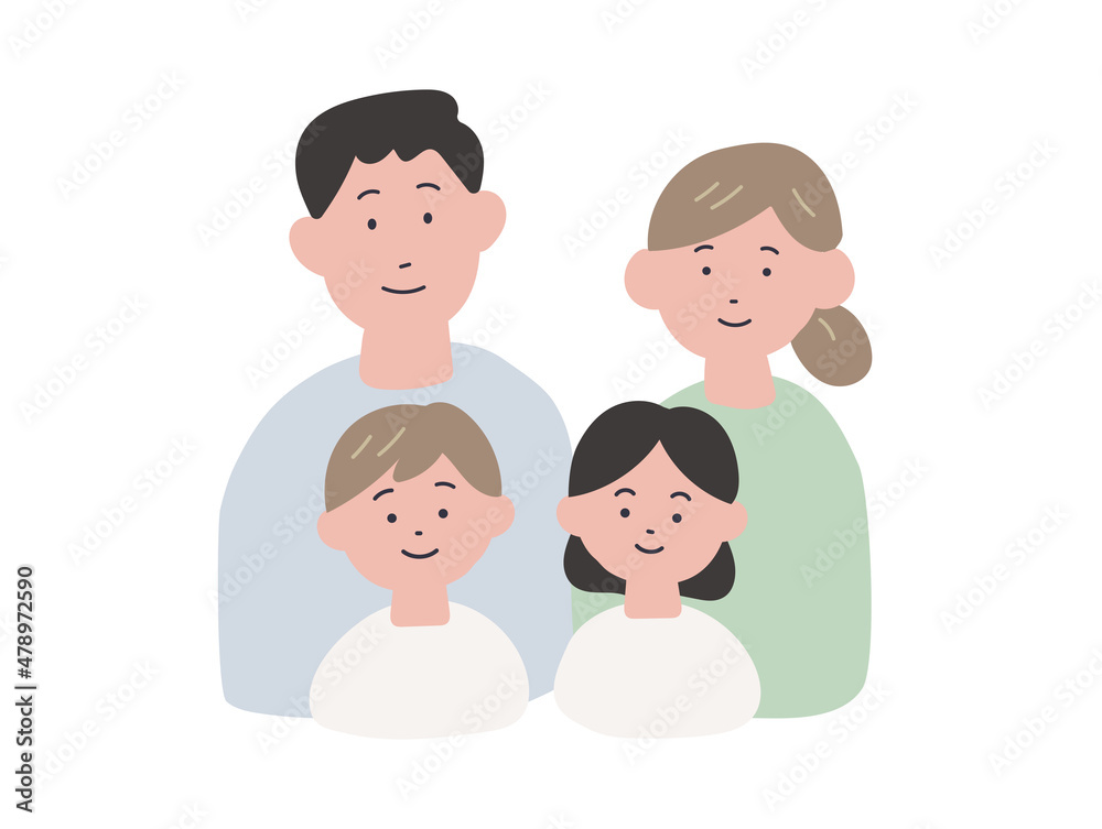 手描き風の四人家族のイラスト 手描き風の四人家族のイラスト