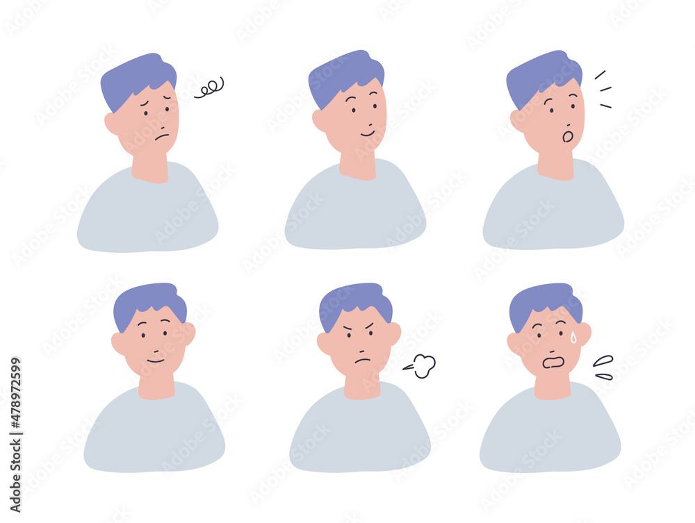 手描き風の男性の表情イラストセット 手描き風の男性の表情イラストセット