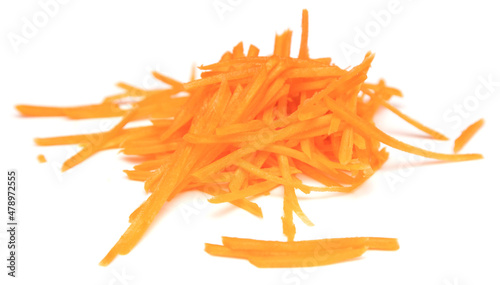 Sliced carrots isolated on white background.