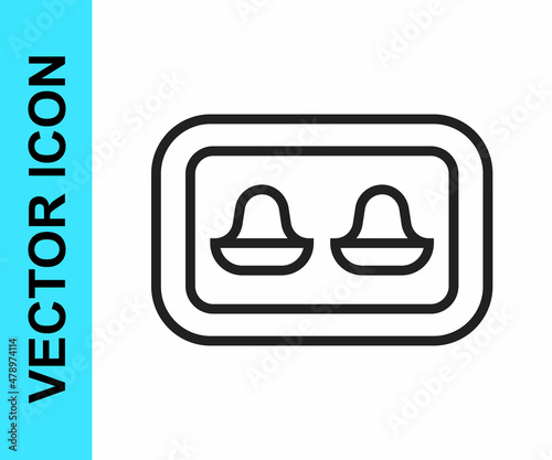 Black line Earplugs with storage box icon isolated on white background. Ear plug sign. Noise symbol. Sleeping quality concept. Vector