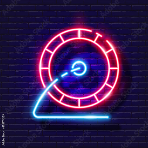 Wheel simulator for rodents neon icon. Vector illustration for design, website, pet shop, veterinary clinic. Veterinary medicine concept.