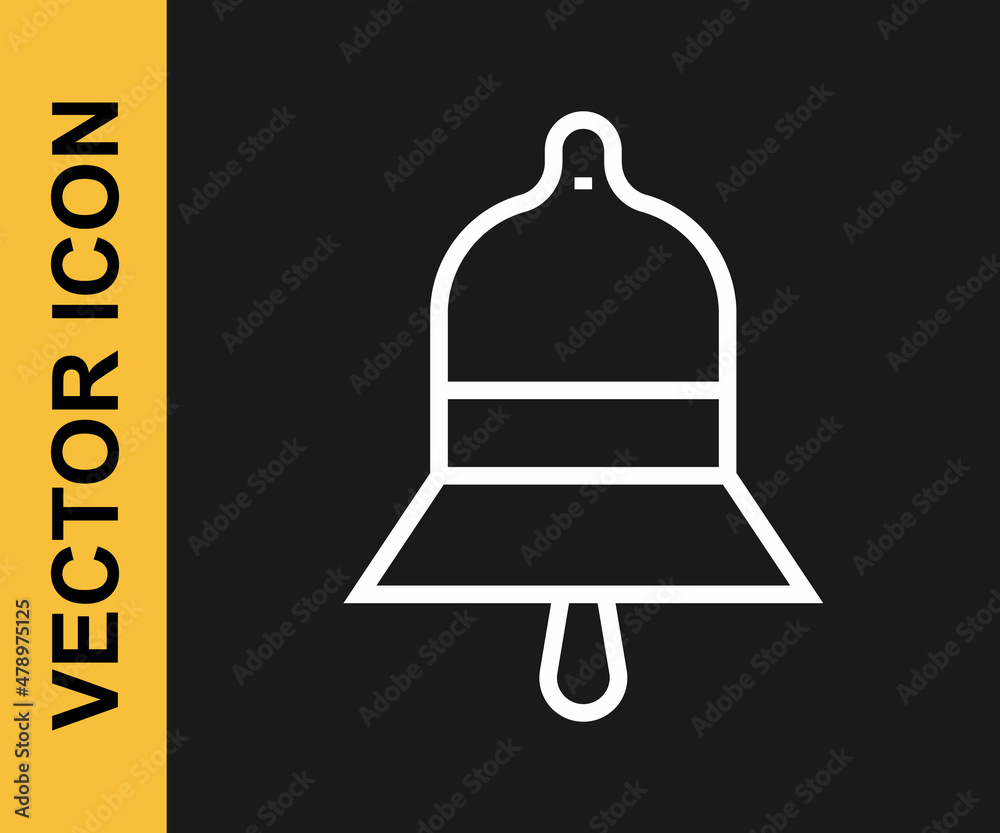 White line Train station bell icon isolated on black background. Vector White line Train station bell icon isolated on black background. Vector