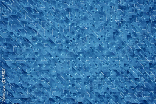 3d illustration blue rhombus pattern . Set of squares on monocrome background, pattern. Geometry background, pattern