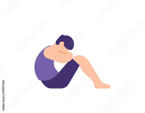 illustration of a man sitting pensive. sluggish, powerless, have no zest for life. someone who thinks about something. flat cartoon style. vector design