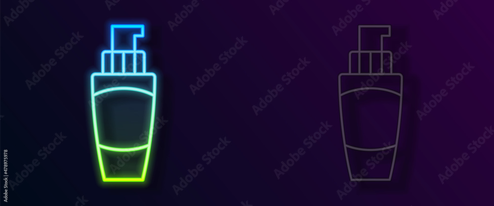 Glowing neon line Tube of hand cream icon isolated on black background. Vector Glowing neon line Tube of hand cream icon isolated on black background. Vector