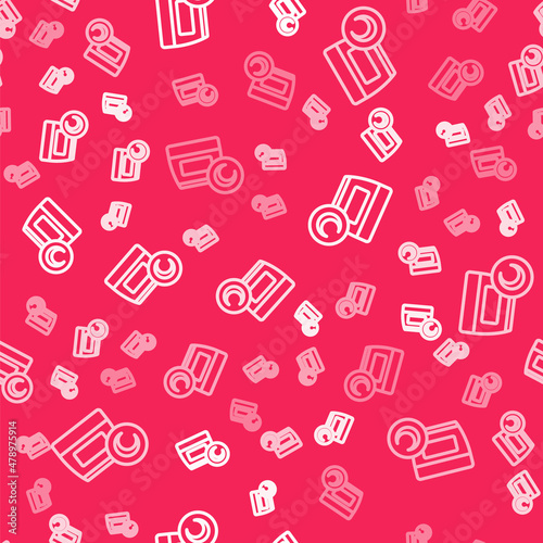 White line Cream or lotion cosmetic tube icon isolated seamless pattern on red background. Body care products for woman. Vector