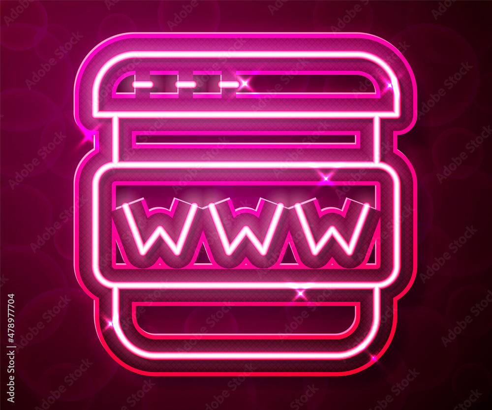 Glowing neon line Browser window icon isolated on red background. Vector Glowing neon line Browser window icon isolated on red background. Vector