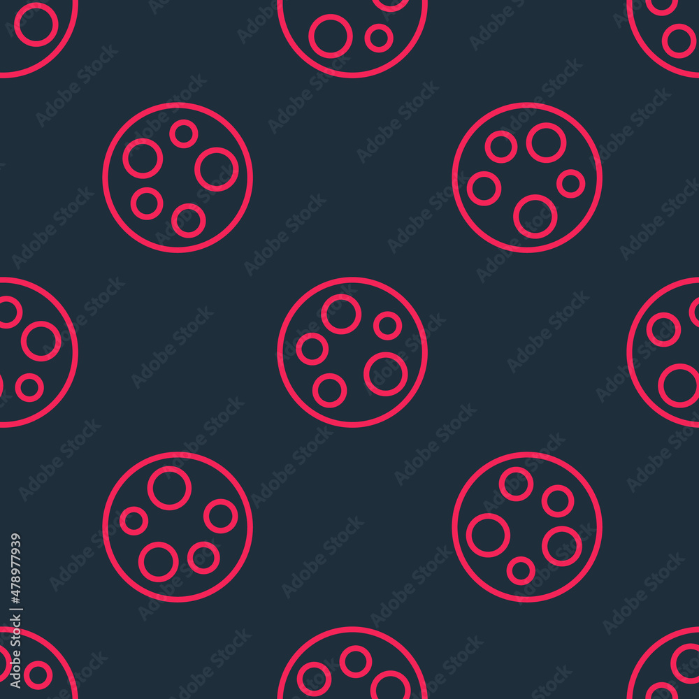 Red line Moon icon isolated seamless pattern on black background. Vector Red line Moon icon isolated seamless pattern on black background. Vector