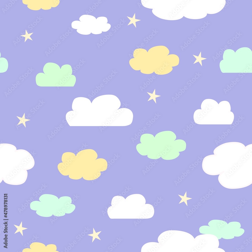 seamless background with clouds blue sky, colored clouds pattern vector drawing
