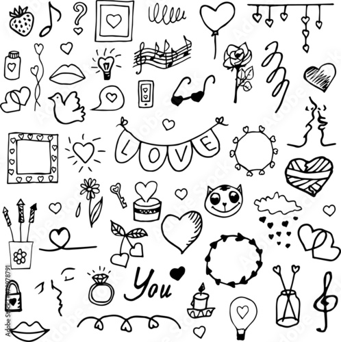 Sketch love and hearts doodles