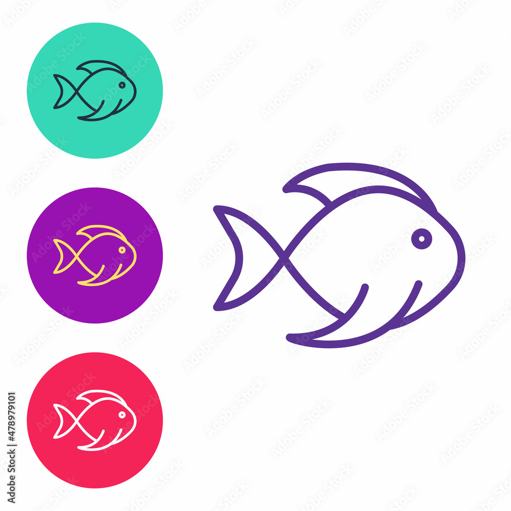 Set line Fish icon isolated on white background. Set icons colorful. Vector Set line Fish icon isolated on white background. Set icons colorful. Vector