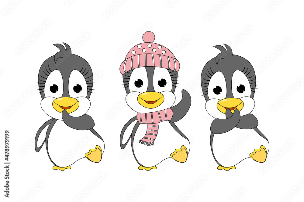 Fototapeta premium cute penguin animal cartoon set