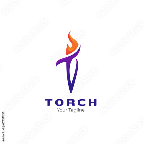 gradient torch and fire logo design template