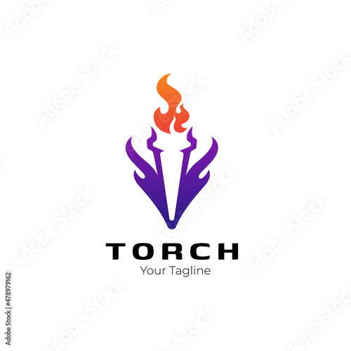 gradient torch and fire logo design template