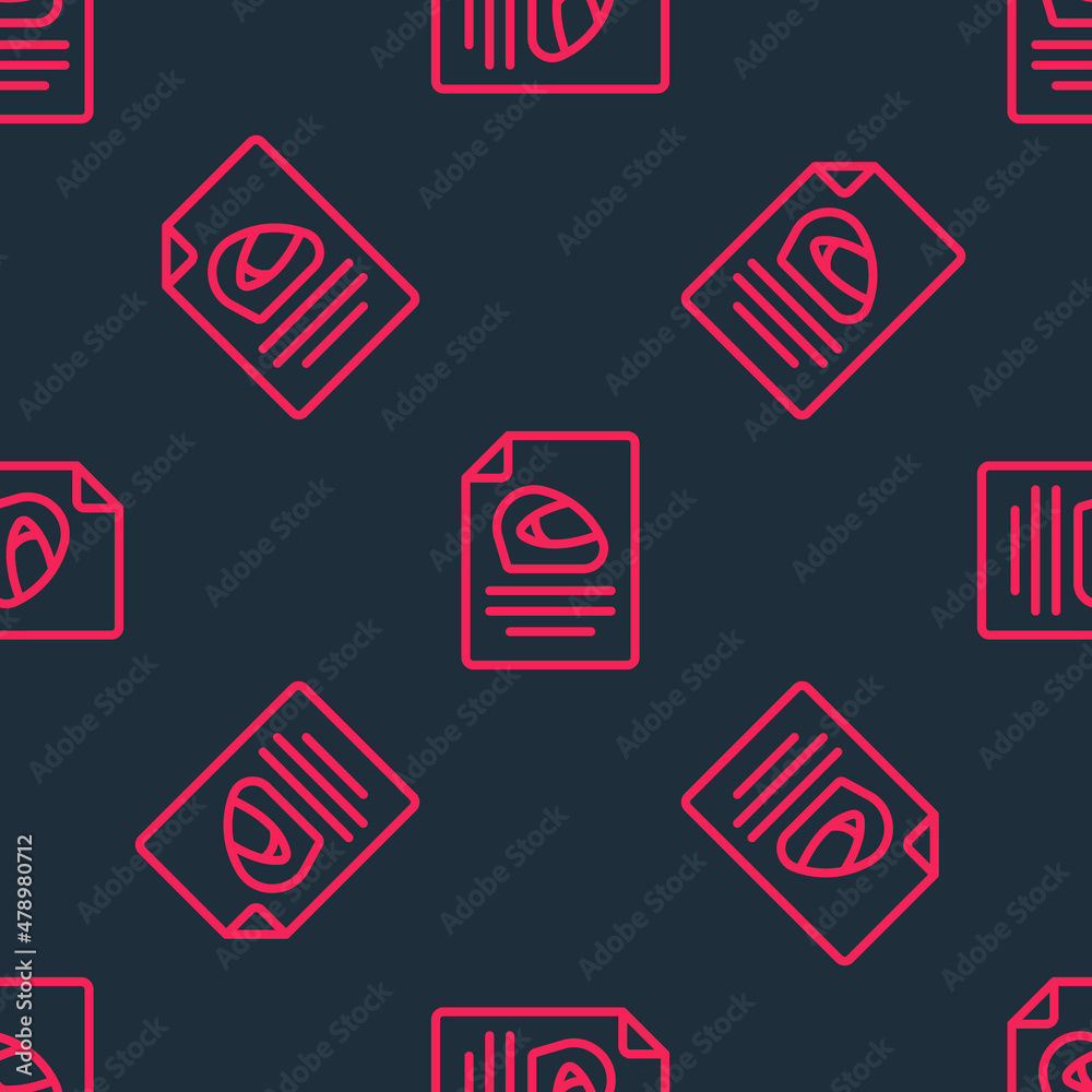 Red line Racing helmet icon isolated seamless pattern on black background. Extreme sport. Sport equipment. Vector Red line Racing helmet icon isolated seamless pattern on black background. Extreme sport. Sport equipment. Vector