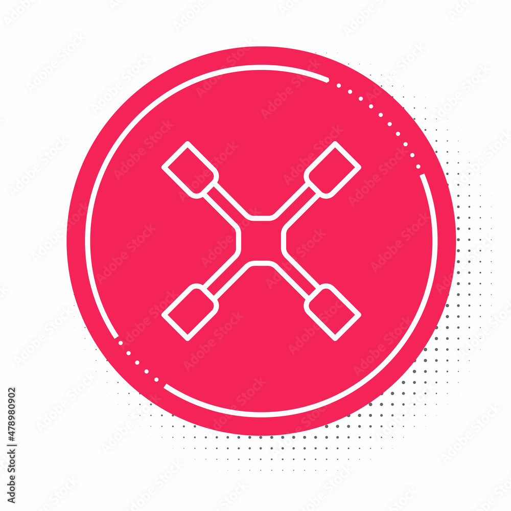 White line Wheel wrench icon isolated on white background. Wheel brace. Red circle button. Vector White line Wheel wrench icon isolated on white background. Wheel brace. Red circle button. Vector
