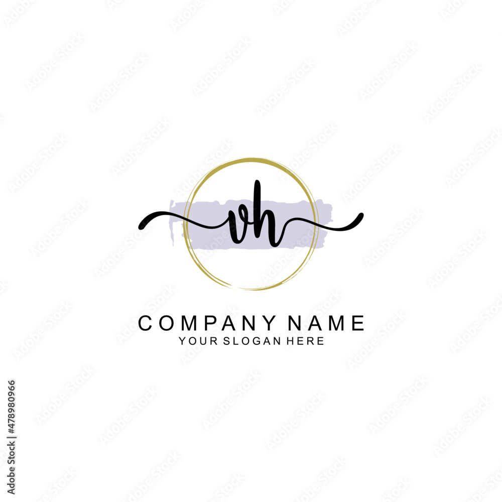 VH Initial handwriting logo with circle hand drawn template vector