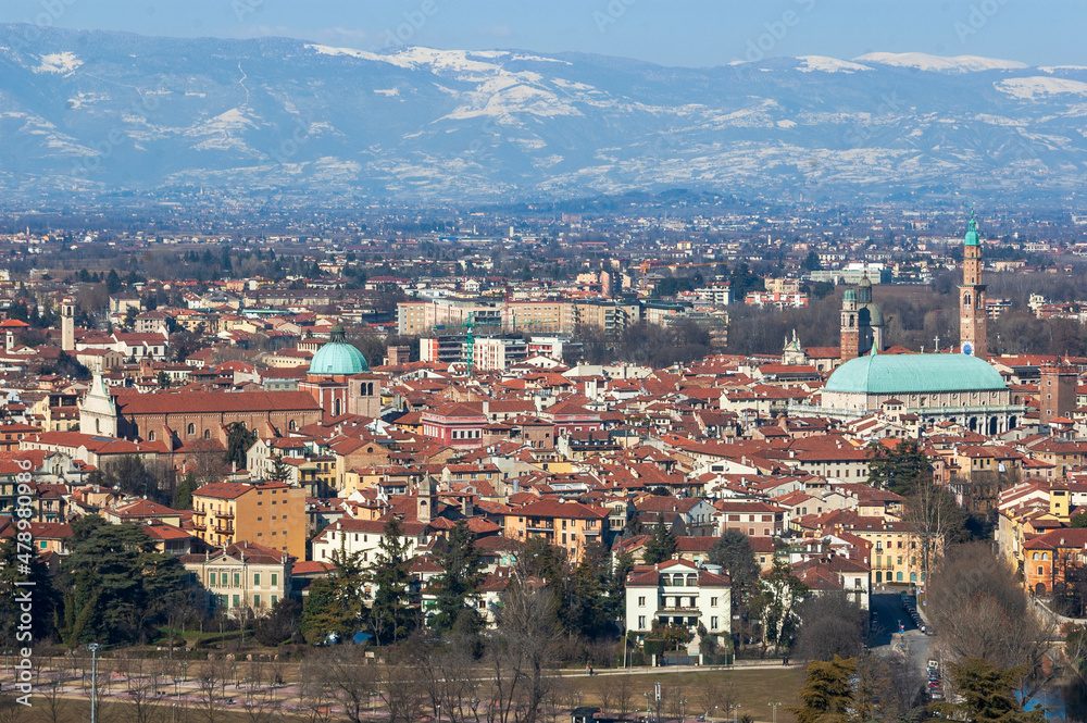 Vicenza. Panorama of town on the background of Alpes