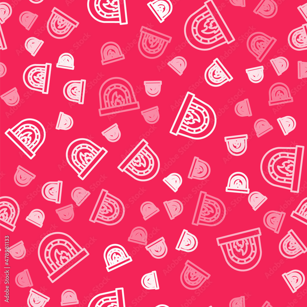 White line Blacksmith oven icon isolated seamless pattern on red background. Vector White line Blacksmith oven icon isolated seamless pattern on red background. Vector