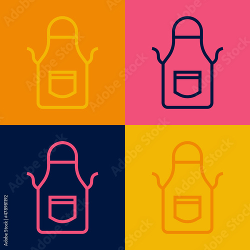 Pop art line Blacksmith apron icon isolated on color background. Protective clothing and tool worker. Vector