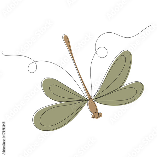 flying dragonfly one continuous line drawing, isolated, vector