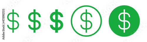 Green dollar currency symbol. Dollar icon in flat line design